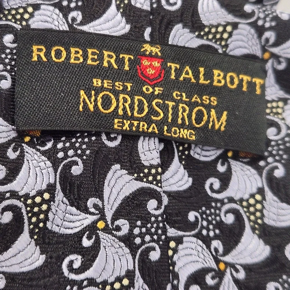 Robert Talbott Best of Class Nordstrom Extra Long Silk Tie Black Silver Pattern‎